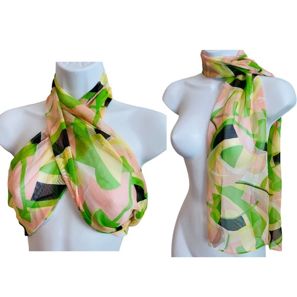 Vintage Sheer Multicolor Abstract Print Versatile Wear Scarf - Picture 13 of 15